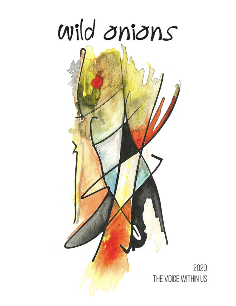 The cover of Wild Onions 2020 is an abstract art piece by Noel Ballentine, MD. The year, the title and the tagline "The Voice Within Us" also appear.