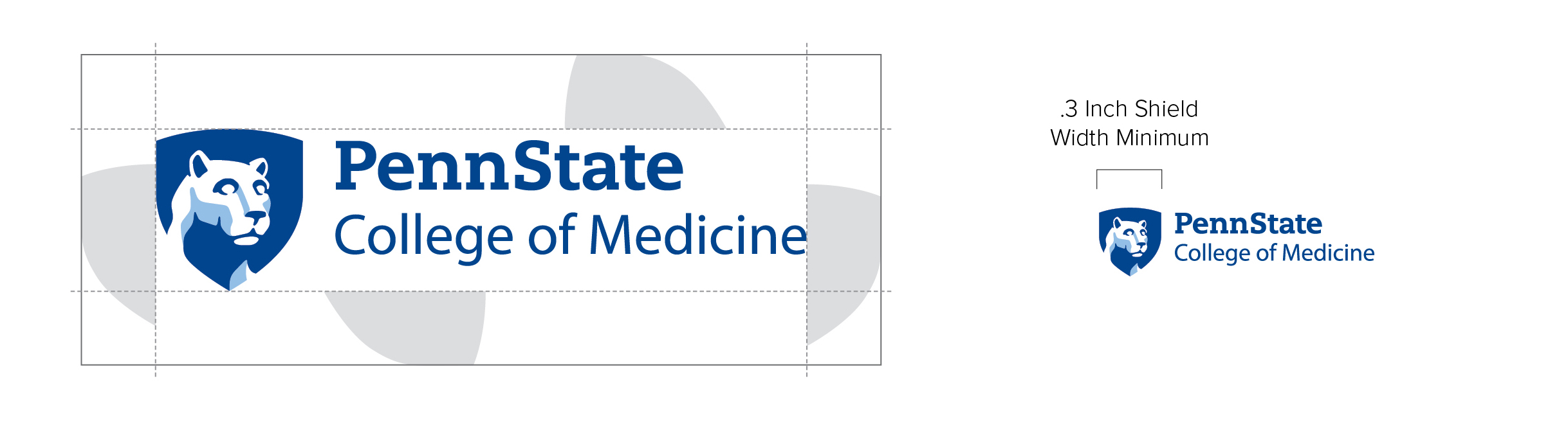 Penn State College of Medicine logo diagram showing clear space around the logo and .3-inch shield width minimum