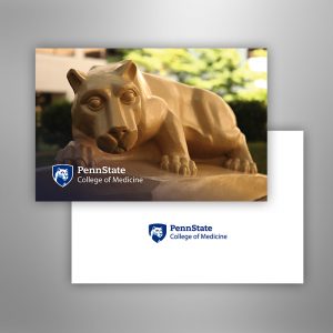 Greeting card with Nittany Lion shrine and the Penn State College of Medicine mark