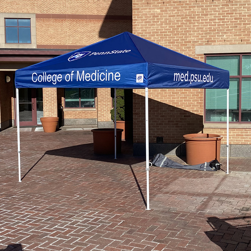 10-foot-by-10-foot canopy with College of Medicine and med.psu.edu on the sides